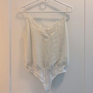 Nine Britton Cream Camisole Bodysuit with Lace Trim